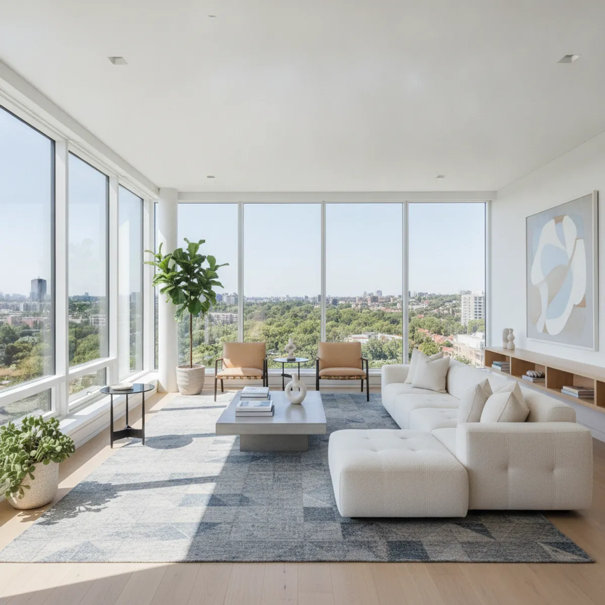 Full-frame mirrorless cameras for real estate photography on a tripod facing a bright living room