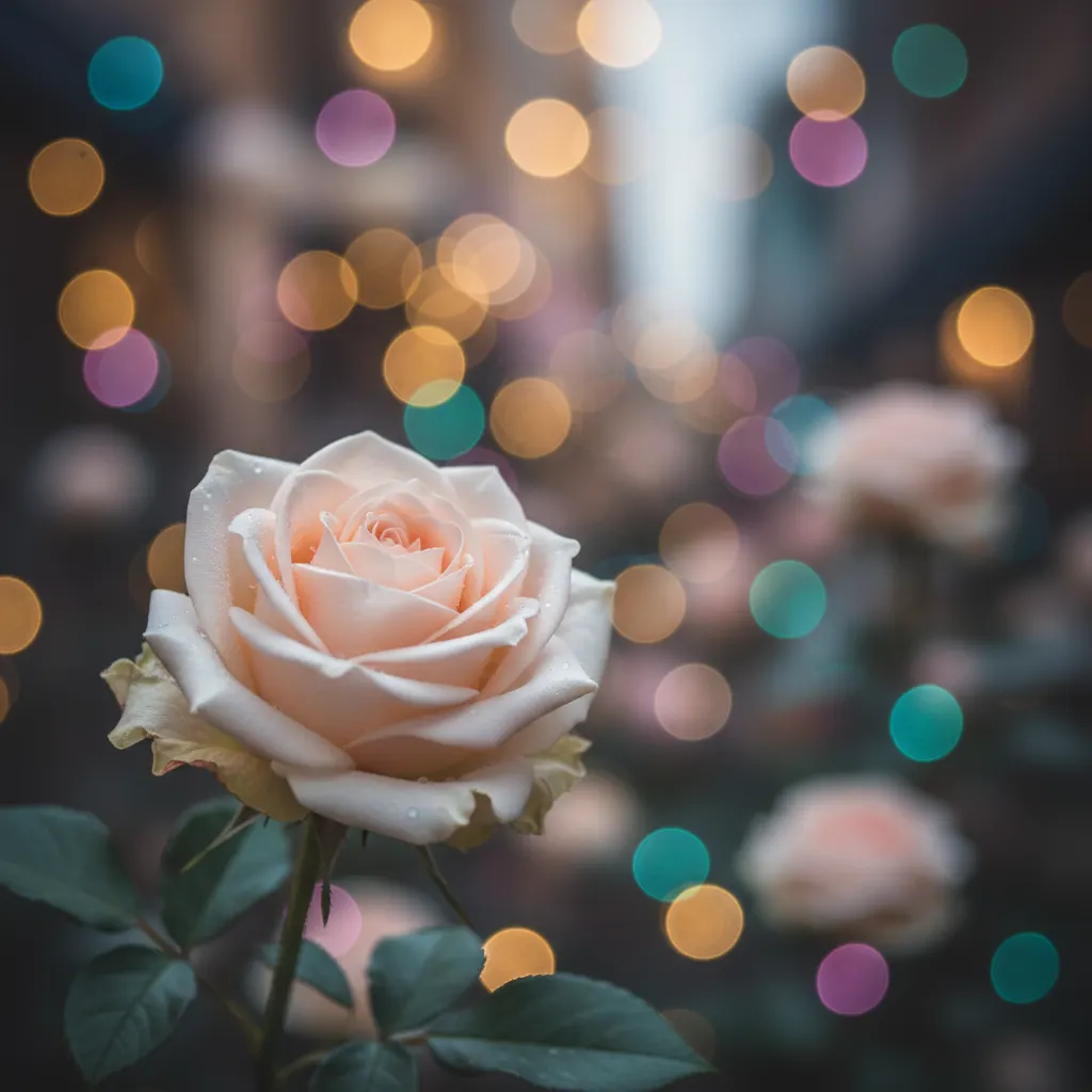 Soft circular bokeh lights in the background of a portrait photograph