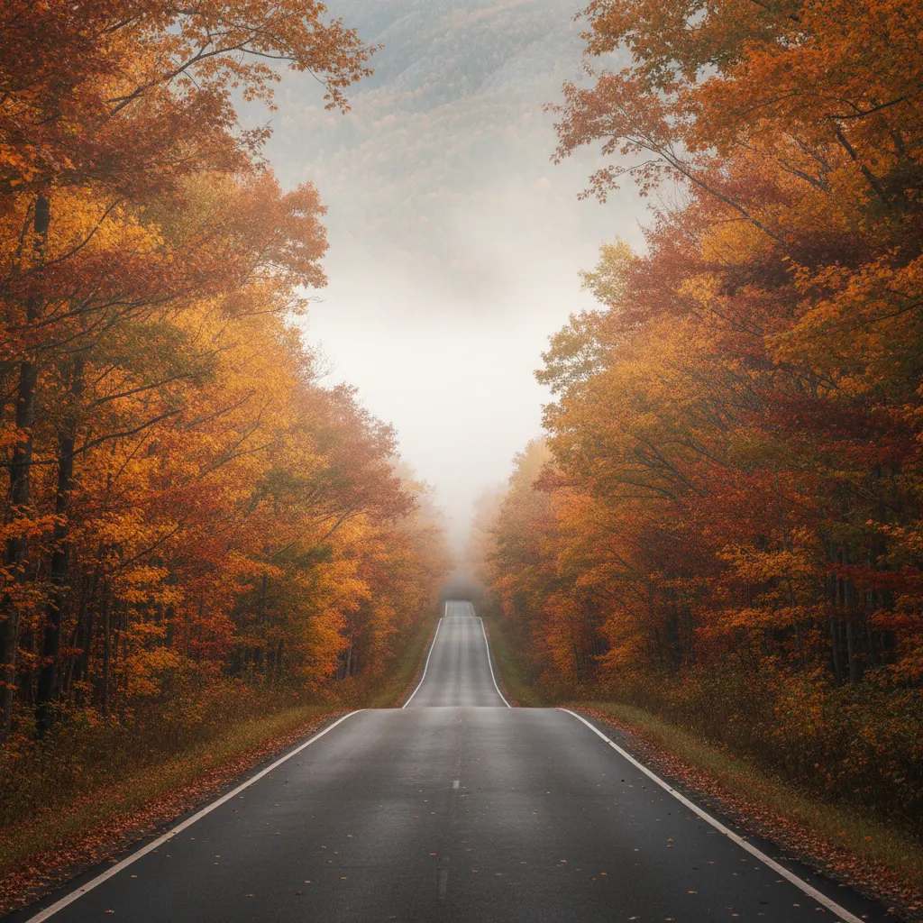 Tree-lined road demonstrating leading lines composition
