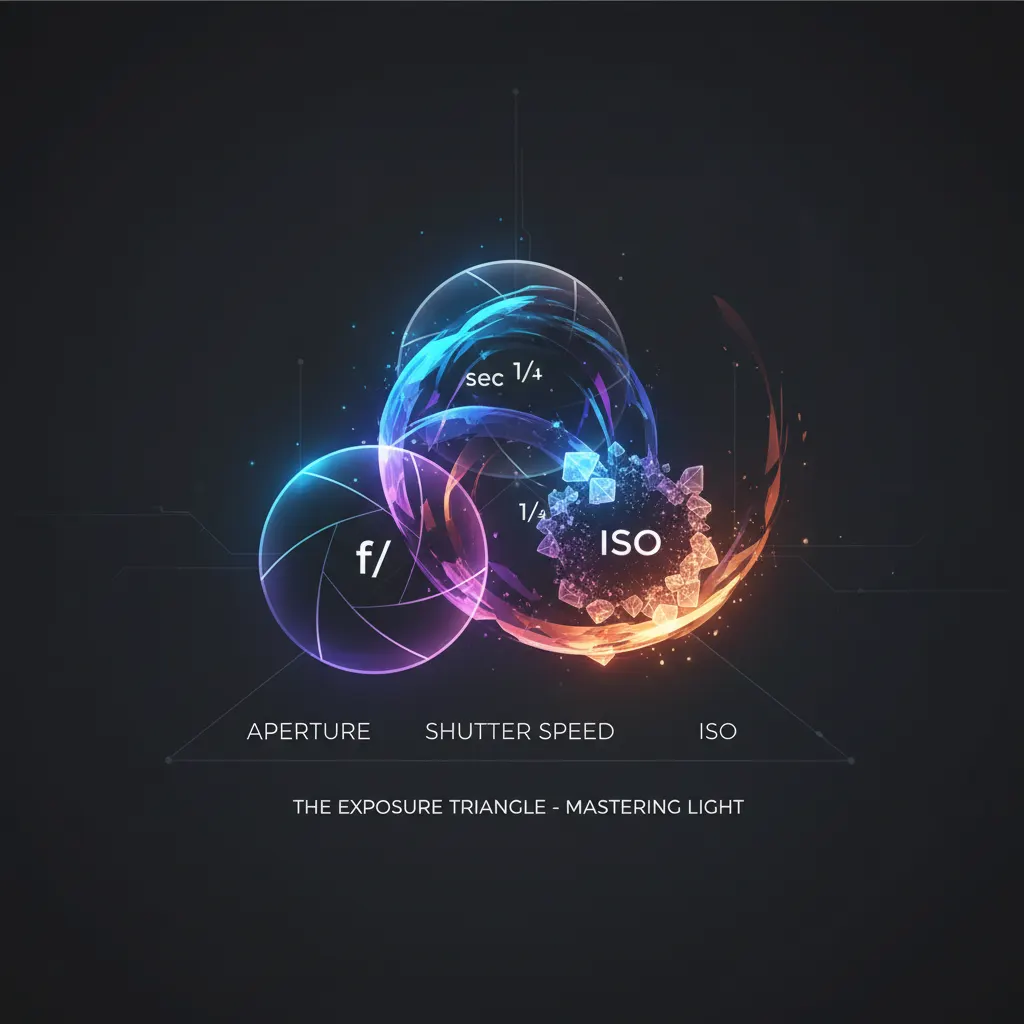 Infographic showing the exposure triangle with aperture, shutter speed and ISO