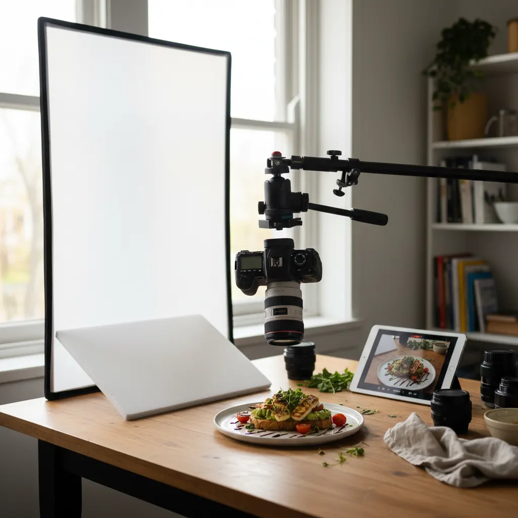 Behind the scenes food photography lighting setup