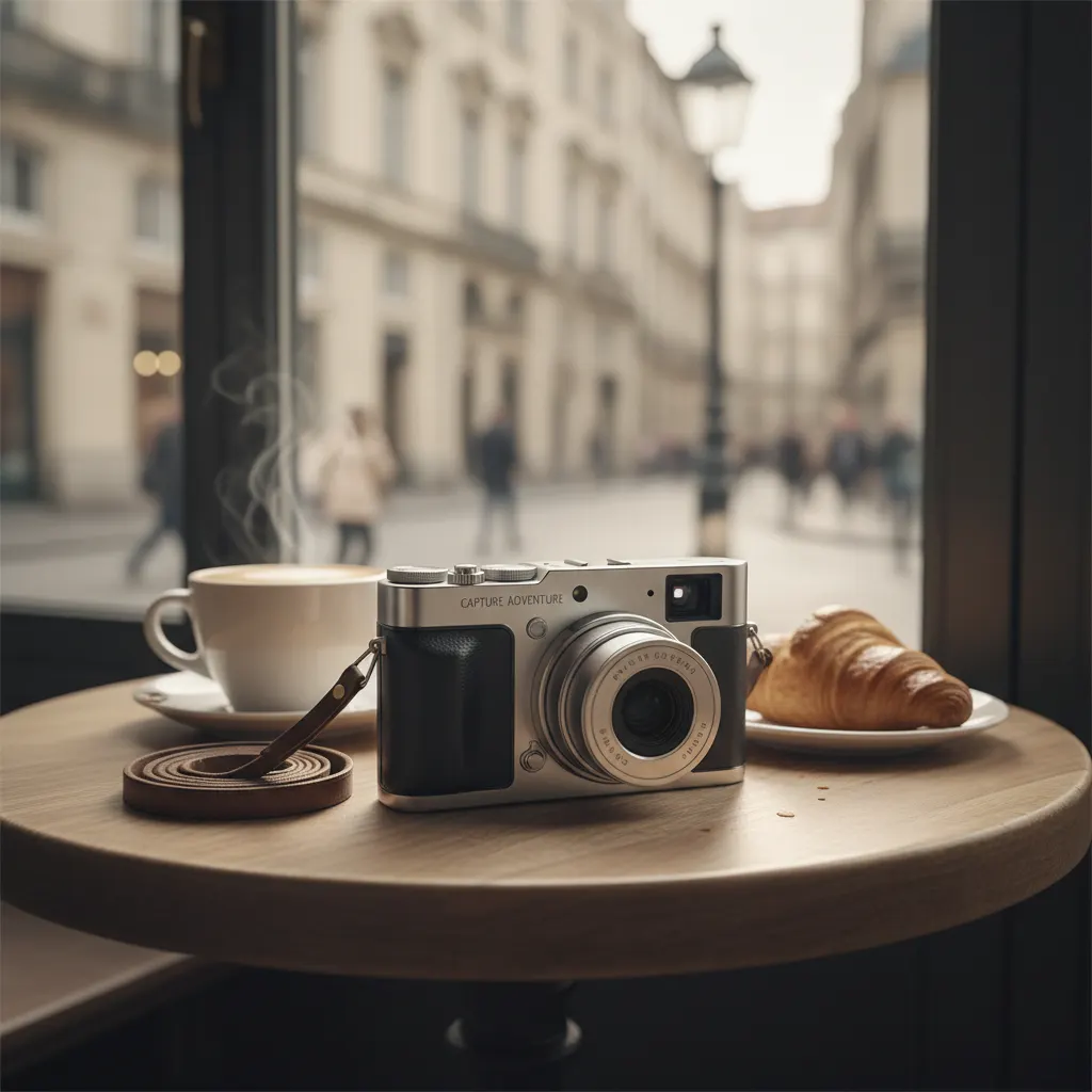 Fujifilm X100VI compact camera on a café table