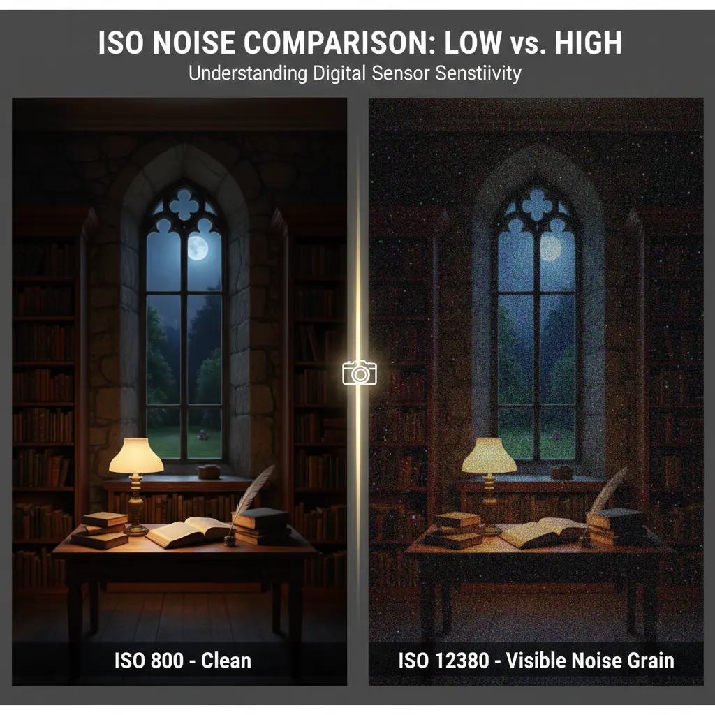 ISO noise comparison showing clean vs noisy images