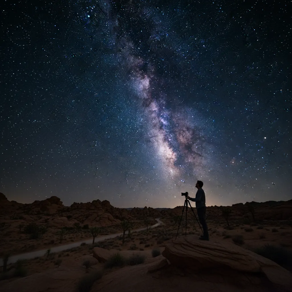 The Milky Way arching over a mountain landscape at night