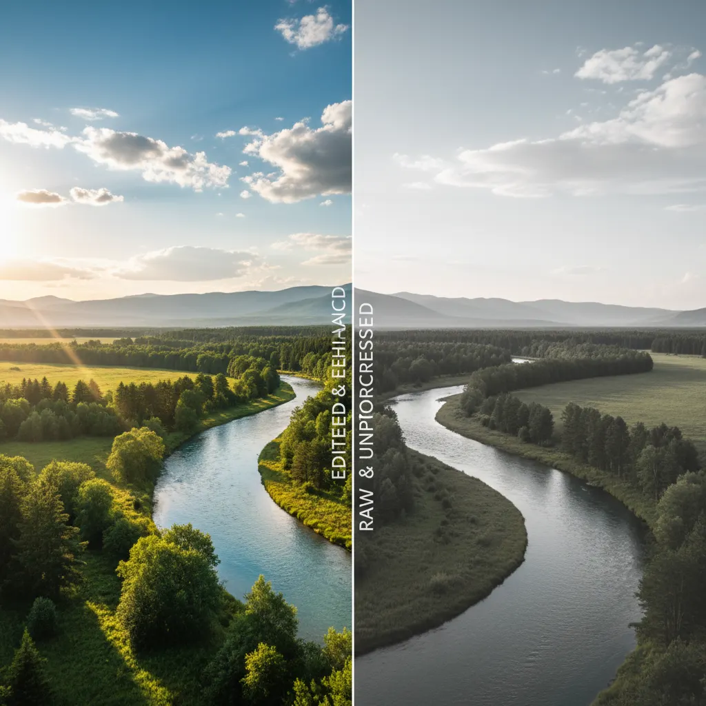 Split image showing RAW editing flexibility versus JPEG convenience