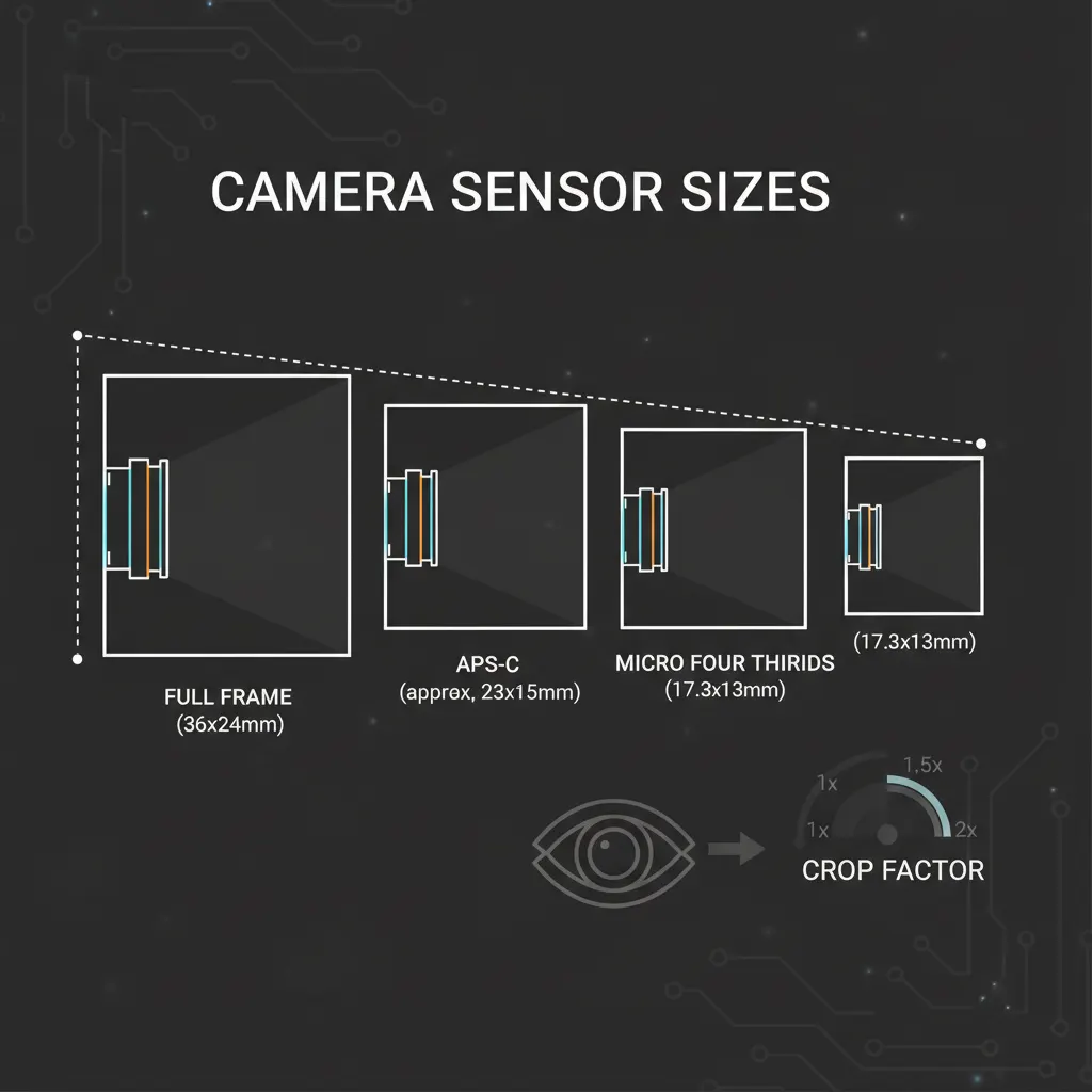 Diagram comparing different camera sensor sizes from full-frame to smartphone