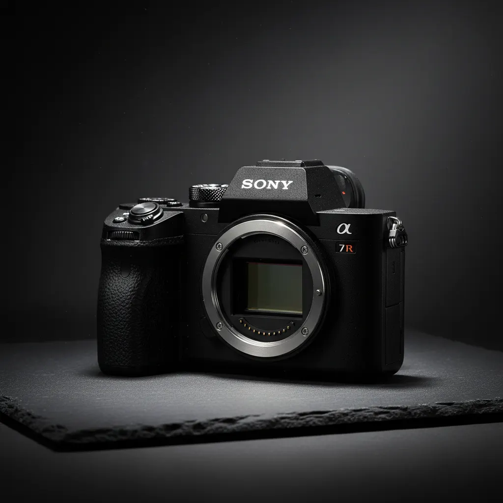 Sony A7 IV mirrorless camera on a wooden desk