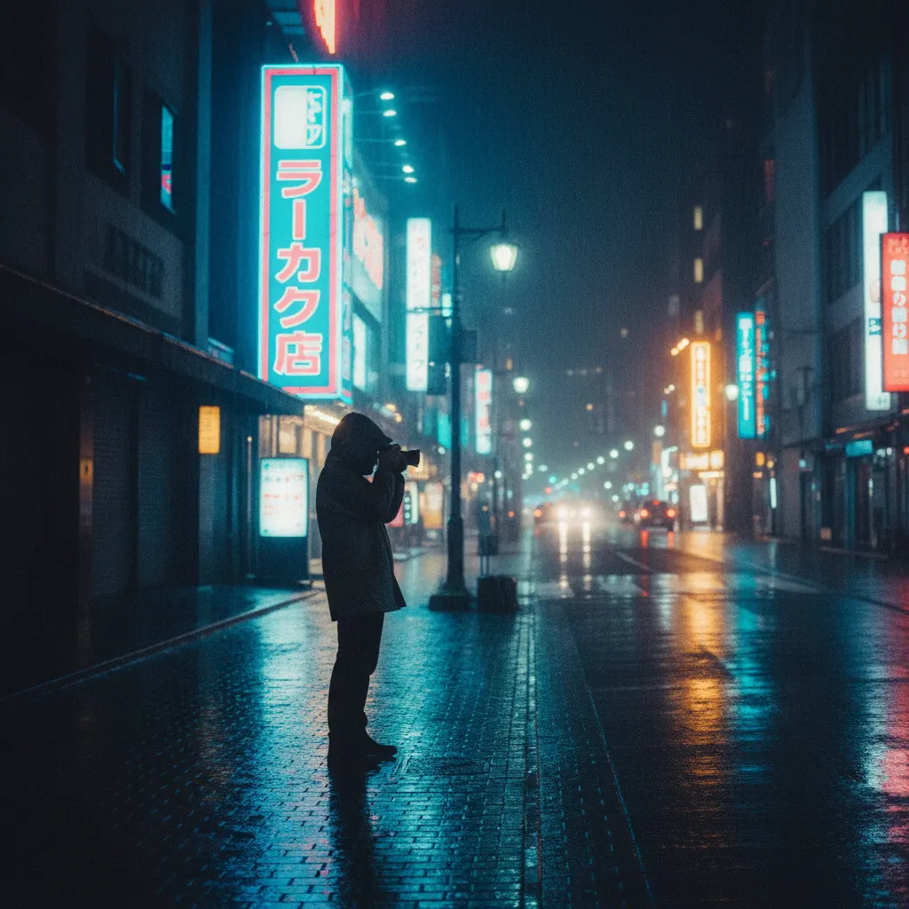 Black and white street photography scene with a person walking through light and shadow