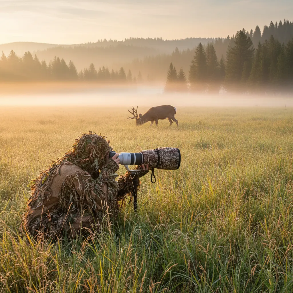 Photographer using a telephoto lens to capture a bird in flight